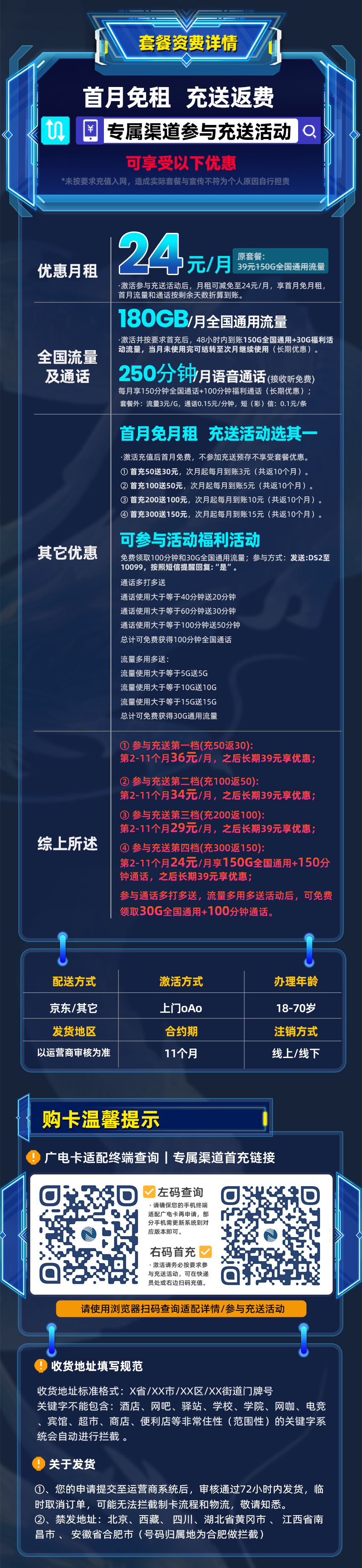 广电双百卡2.0版24元/月享180G通用流量+250分钟通话+在线选号  第2张