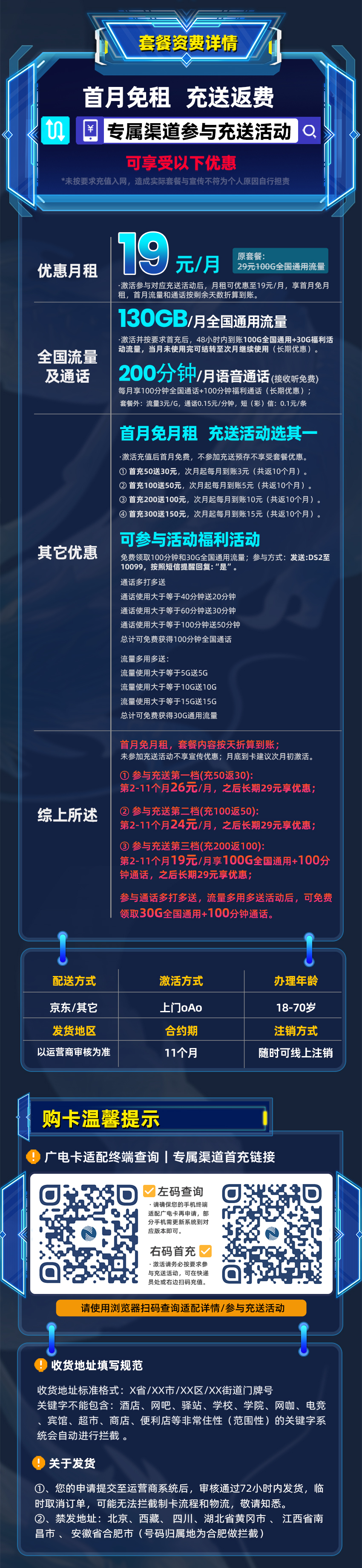 广电双百卡1.0版19元/月享130G通用流量+200分钟通话+在线选号  第2张