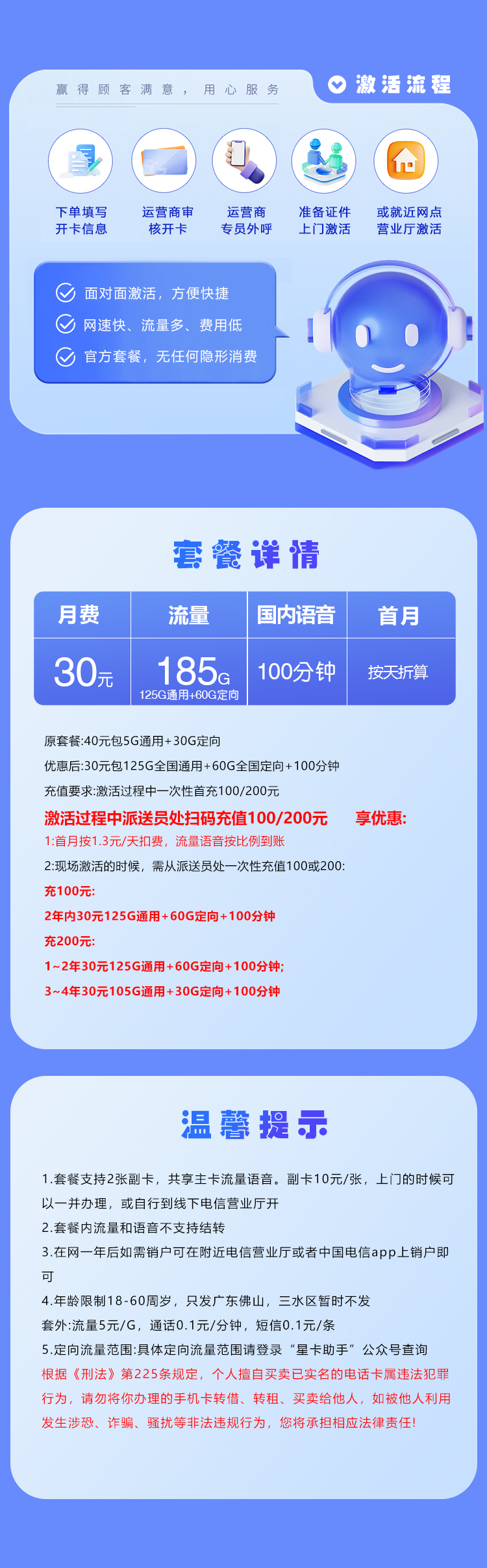 佛山电信专属卡【30元185G+100分钟】  第2张